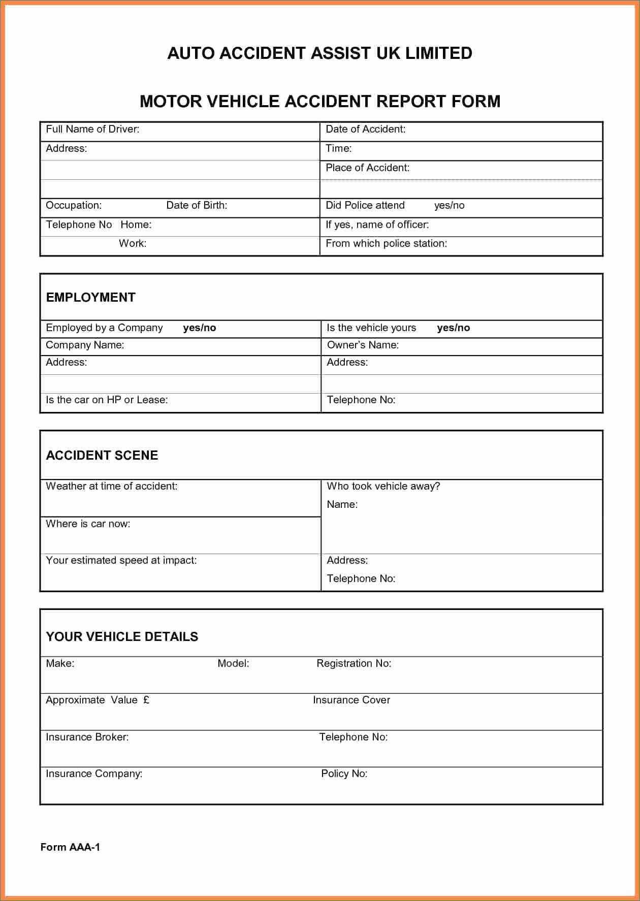002 Automobile Accident Report Form Template Ideas Forms Within Motor Vehicle Accident Report Form Template