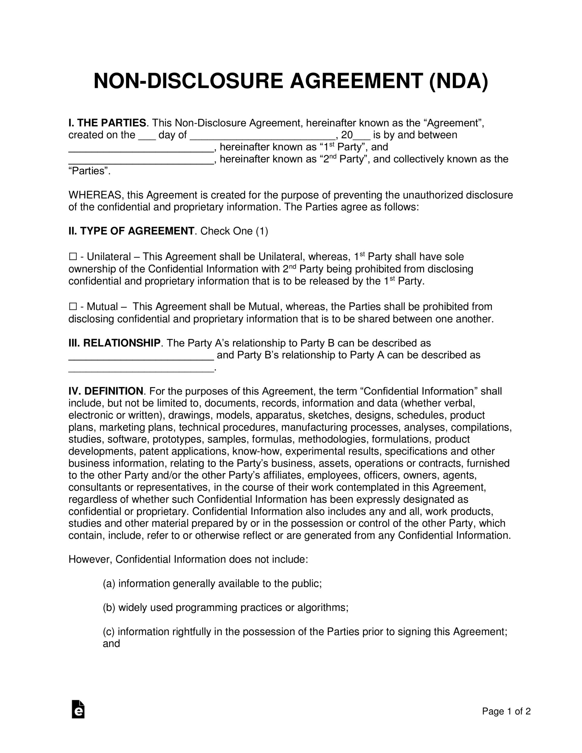 002 Non Disclosure Agreement Template Word Archaicawful For Nda Template Word Document