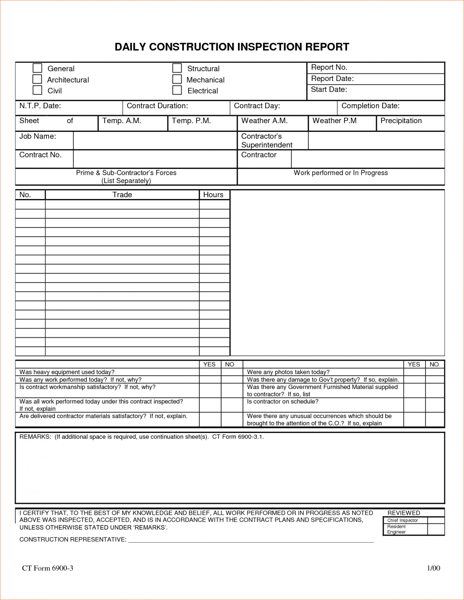 003 Construction Daily Reports Templates Report Form For Superintendent Daily Report Template