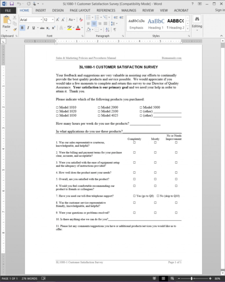 003 Free Employee Satisfaction Survey Template Word Ideas intended for
