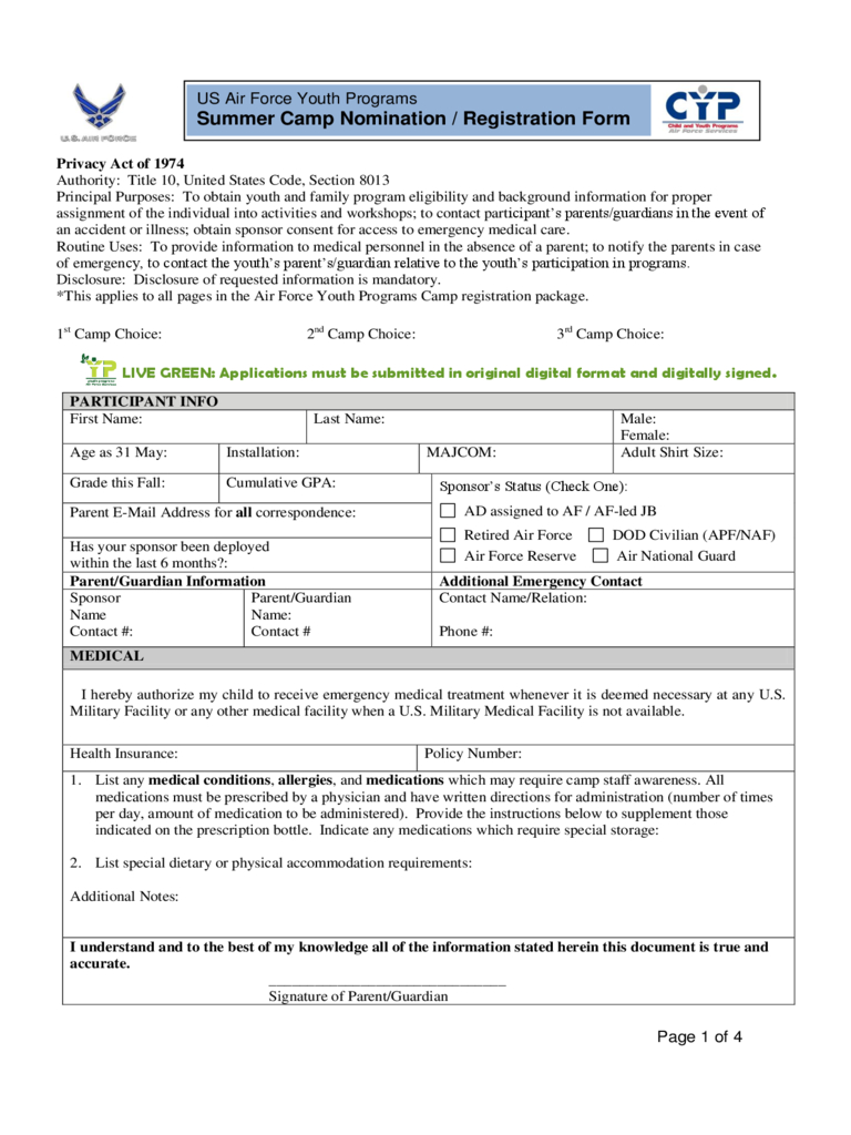 004 Template Ideas Summer Camp Nomination Registration Form Pertaining To Camp Registration Form Template Word