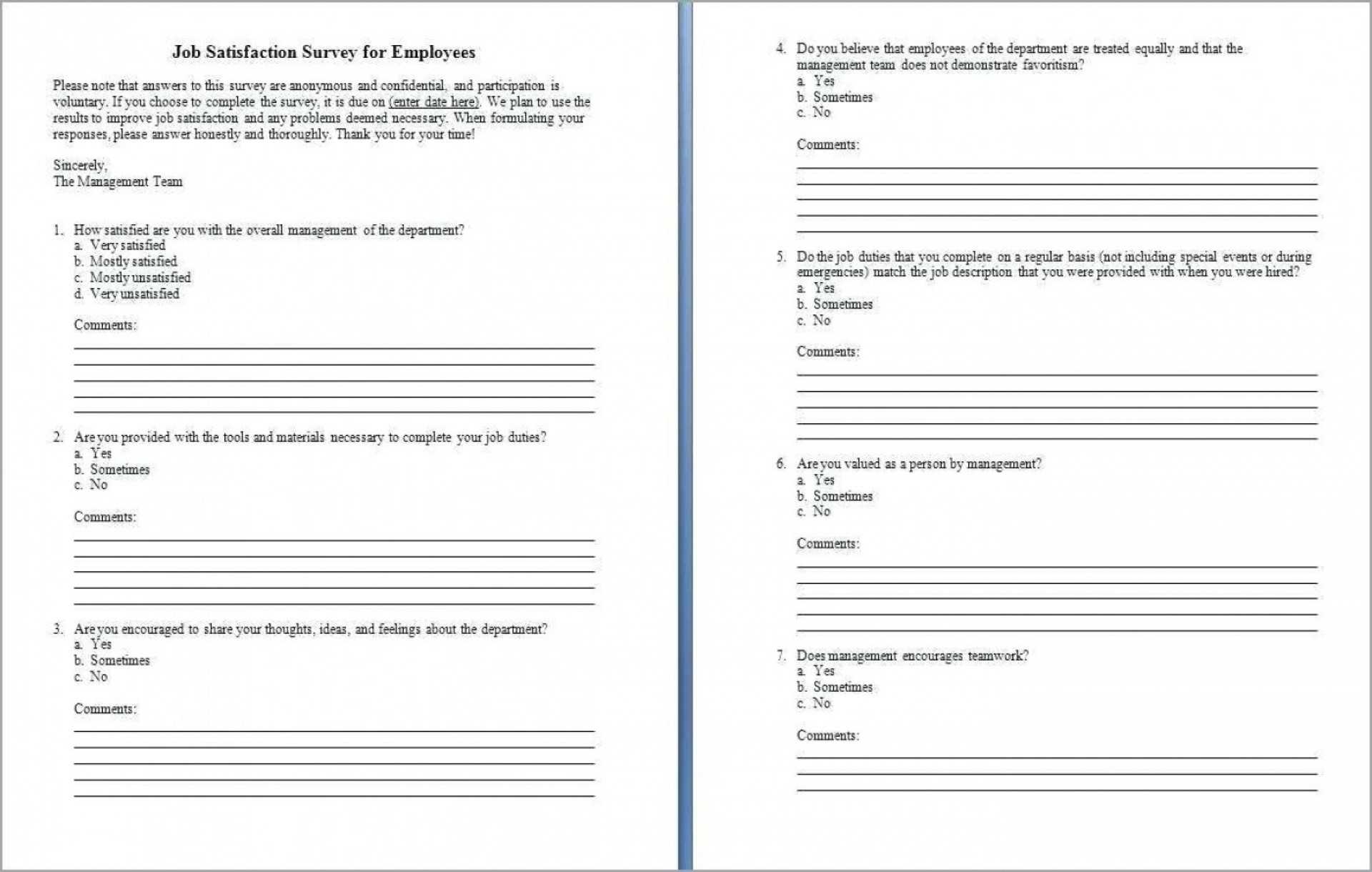 005 Employee Satisfaction Questionnaire Template Word Ideas Regarding Employee Satisfaction Survey Template Word