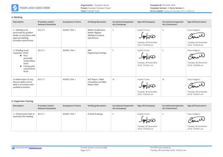 005 Template Ideas Welding Quality Control Plan Sample in Welding