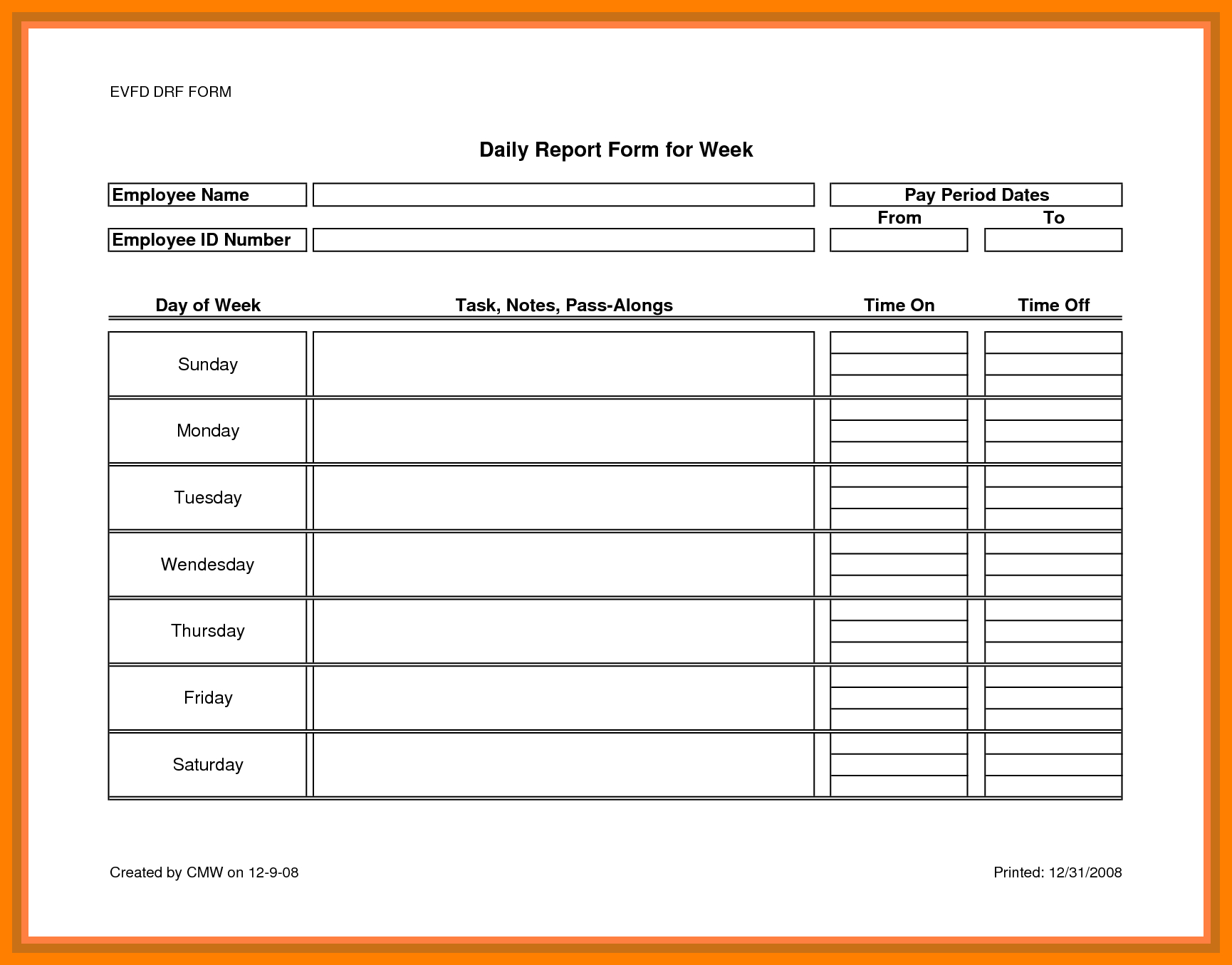 007 Daily Work Report Template Ideas Reports Business Within Employee Daily Report Template