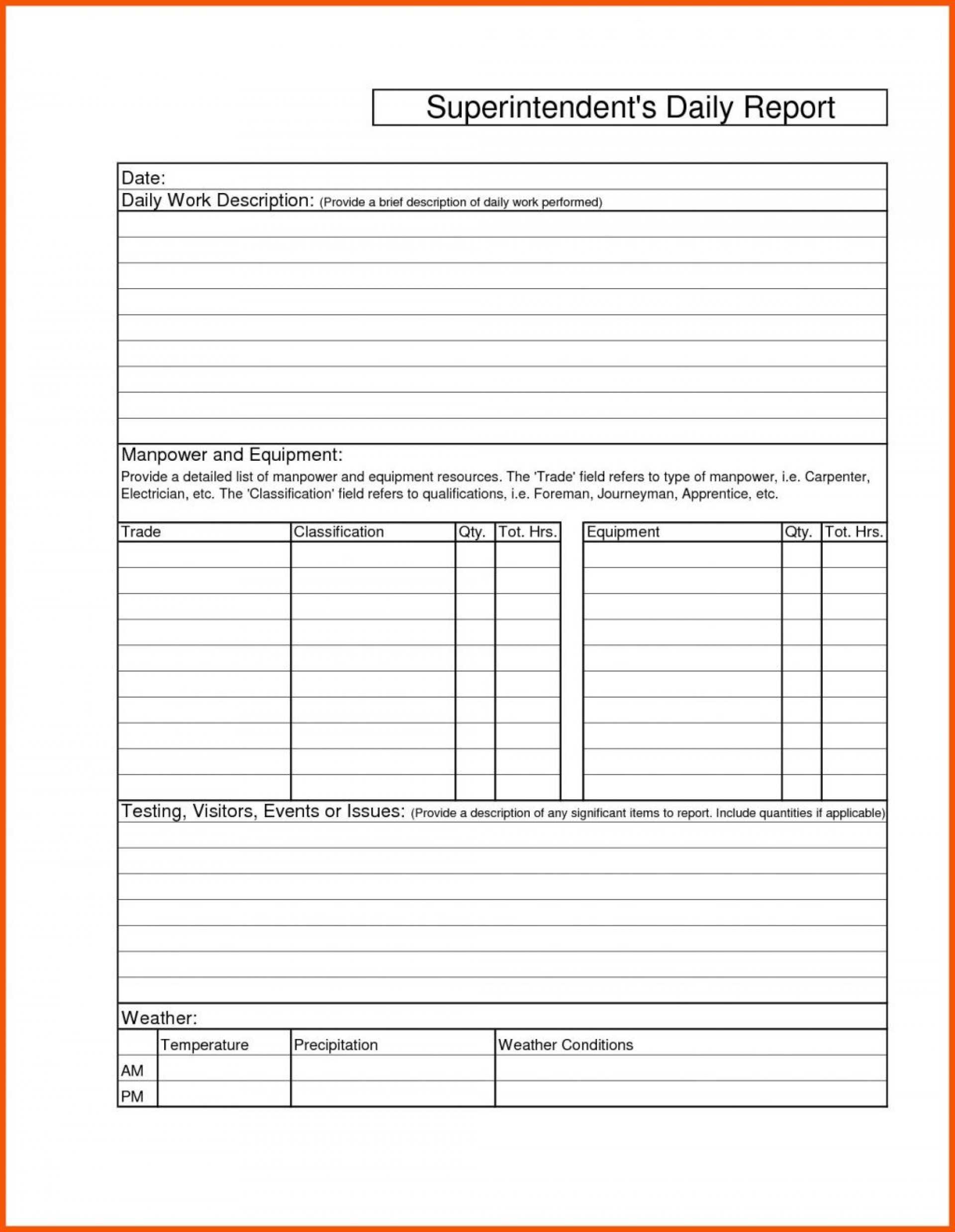 007 Template Ideas Construction Daily Report Example Work Throughout Employee Daily Report Template