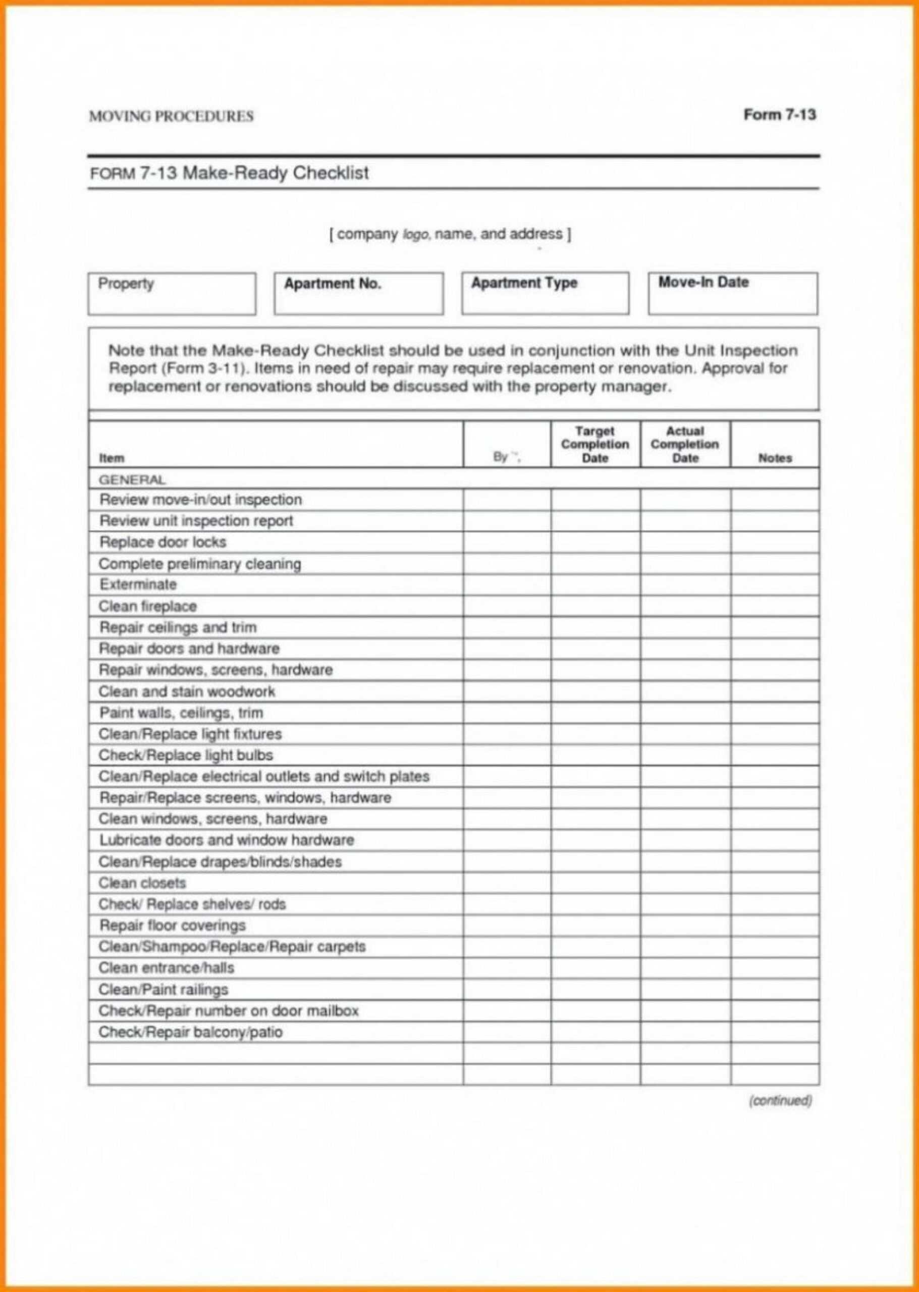 008 Example Preventive Maintenance Checklist Property With Property Management Inspection Report Template