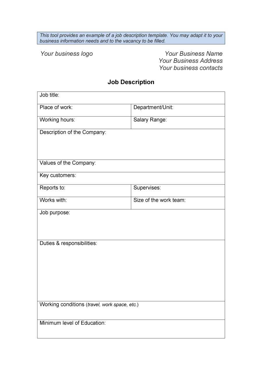 008 Job Description Form Template 5 Blank Word Striking Intended For Job Descriptions Template Word