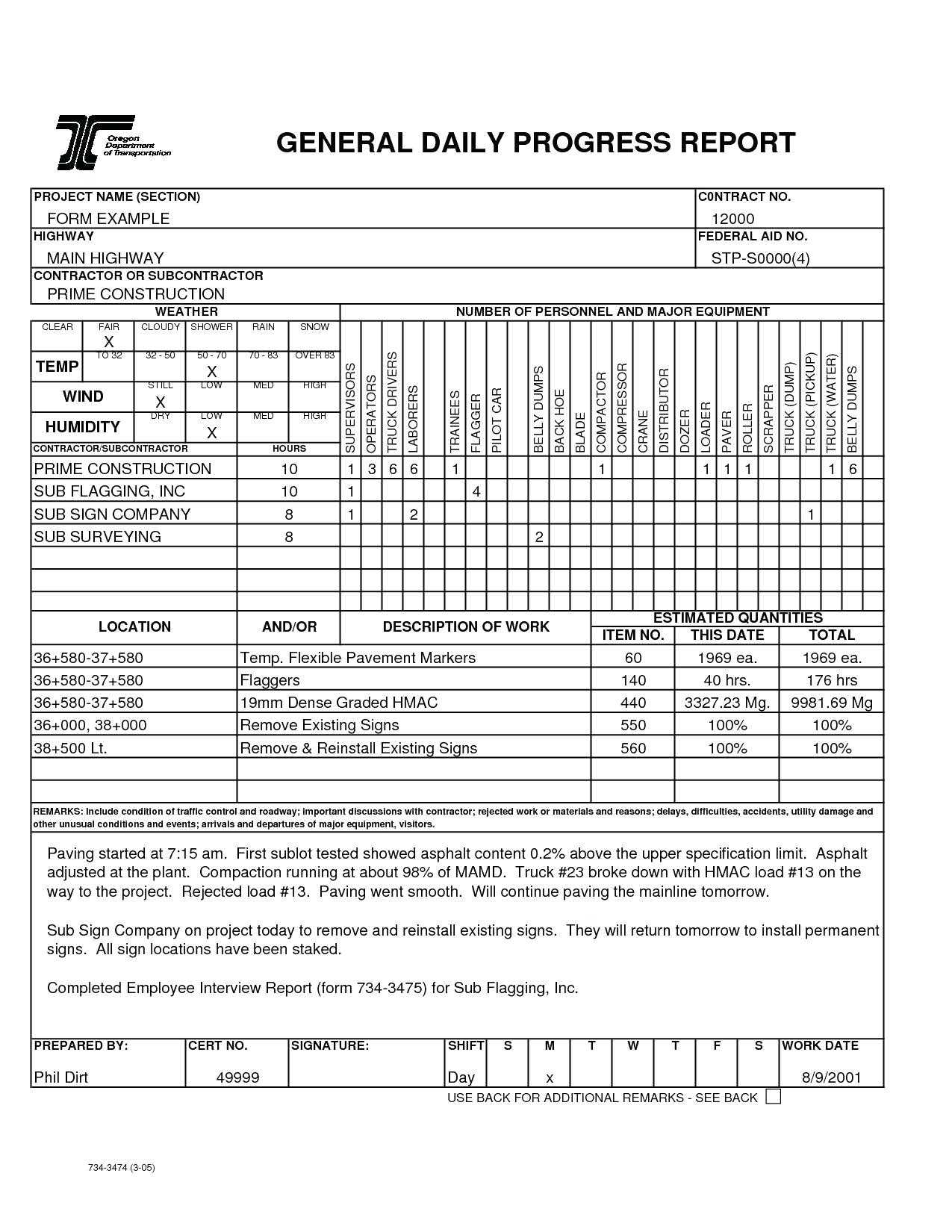 009 Construction Daily Report Form Excel Template Ideas Log Intended For Construction Daily Progress Report Template
