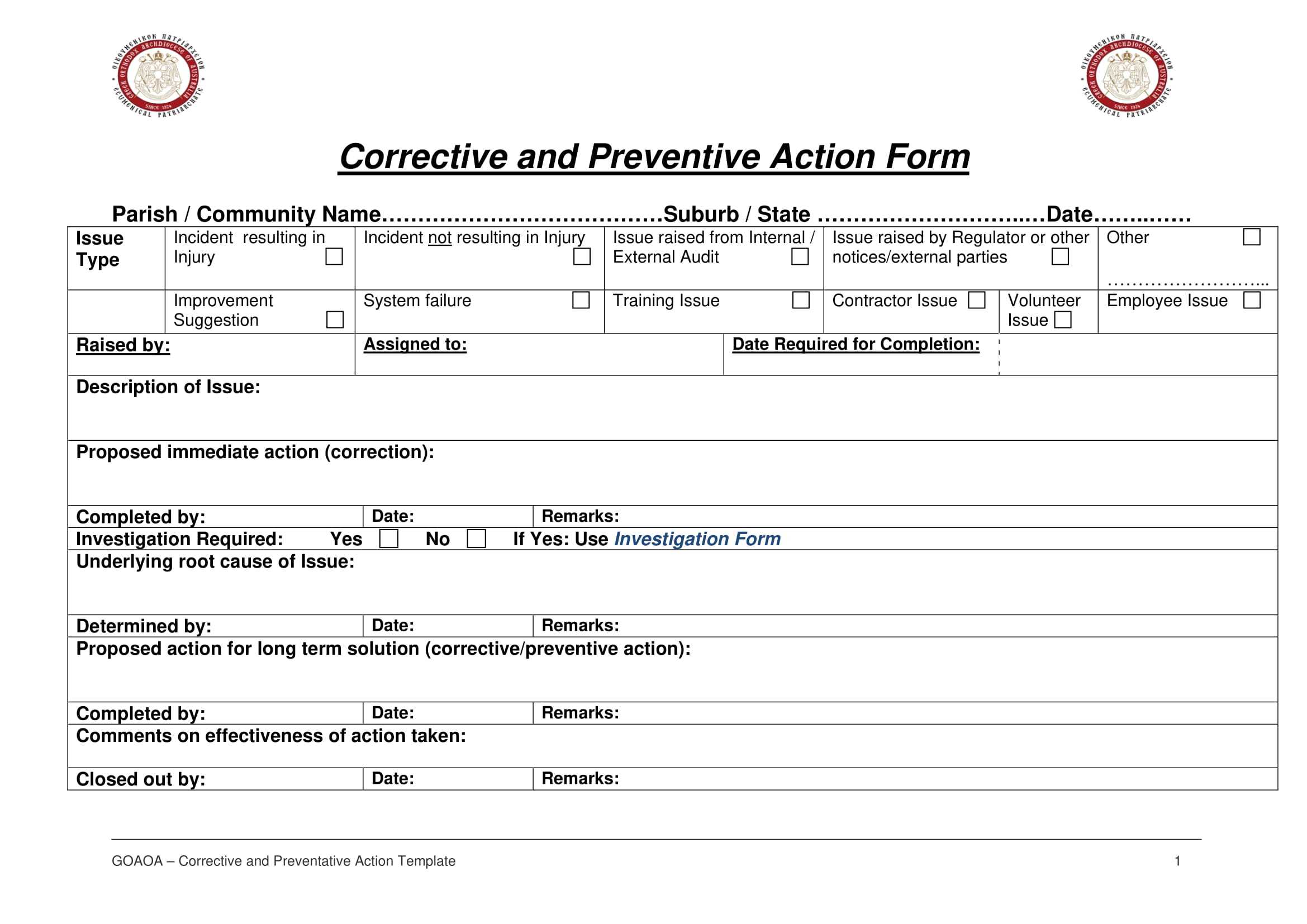 009 Corrective And Preventive Action Report Form Example Throughout 8D Report Format Template