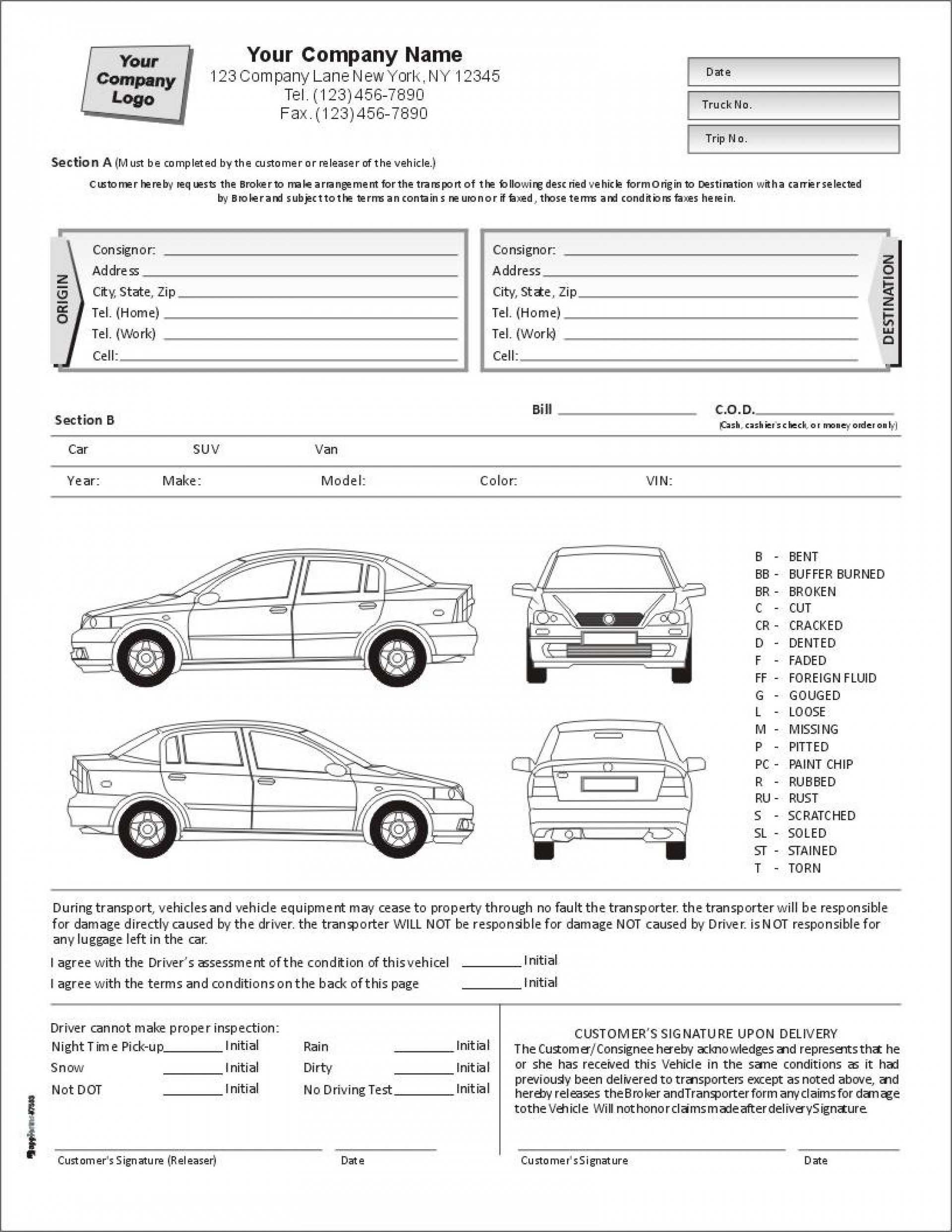 009 Template Ideas Car Line Draw Insurance Damage Condition For Truck Condition Report Template