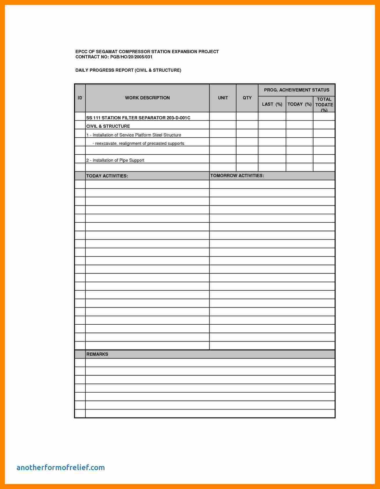 010 Daily Progress Report Format For Construction In Excel Inside Construction Daily Progress Report Template