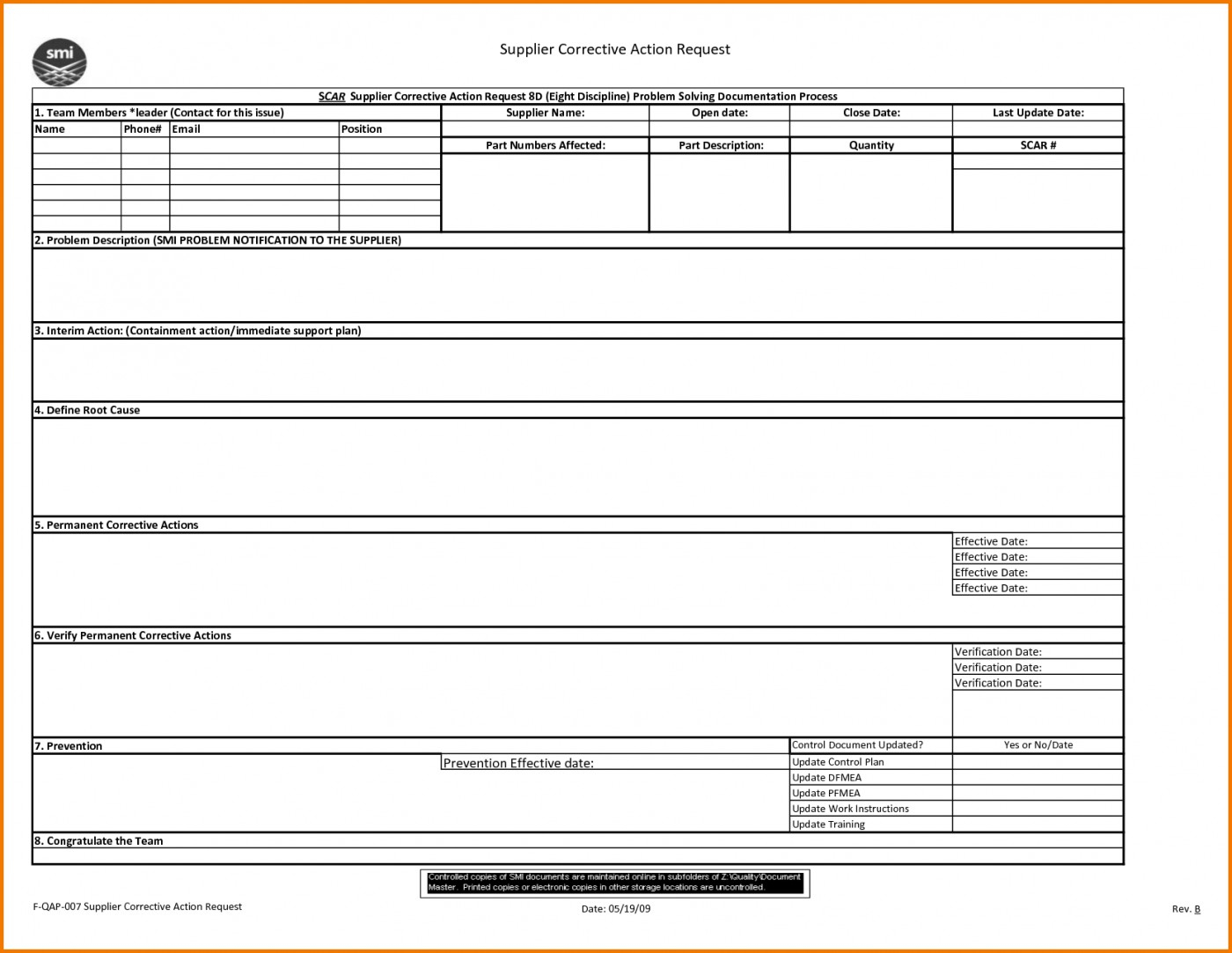 013 Field Version Corrective Action Form 788X1051 Template Throughout 8D Report Template