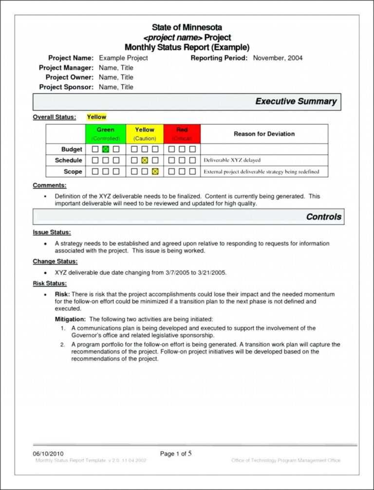 014 20Status Template Project Management Ing Templates Within Executive ...