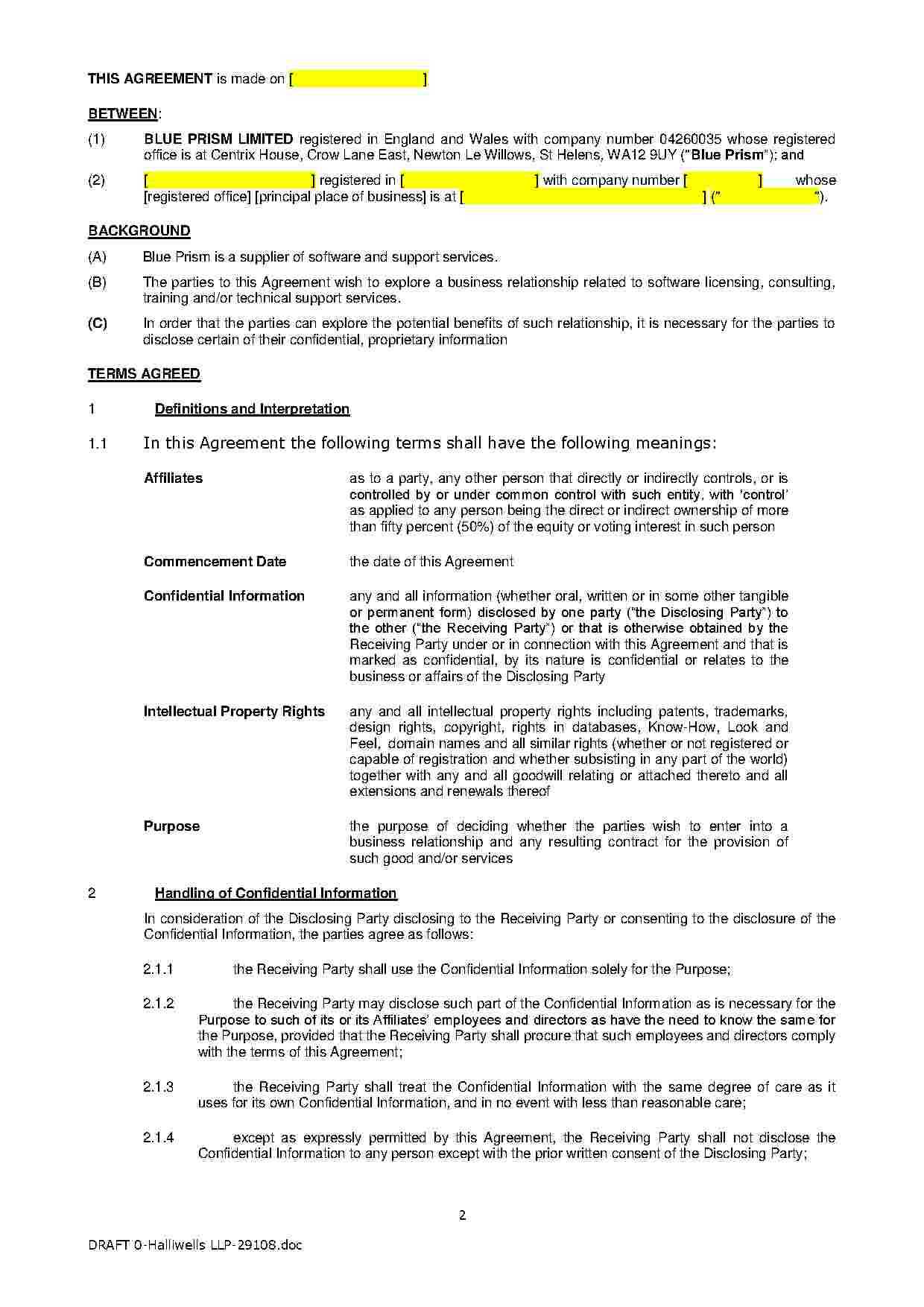 014 Non Disclosure Agreement Template Word Image2 Pertaining To Nda Template Word Document