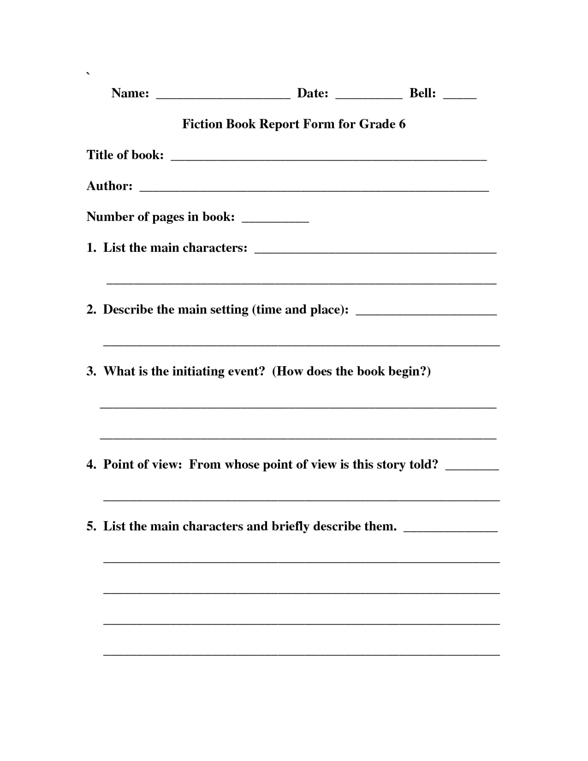 015 6Th Grade Book Report Template Ideas Letter 4Th Best With Book Report Template Grade 1