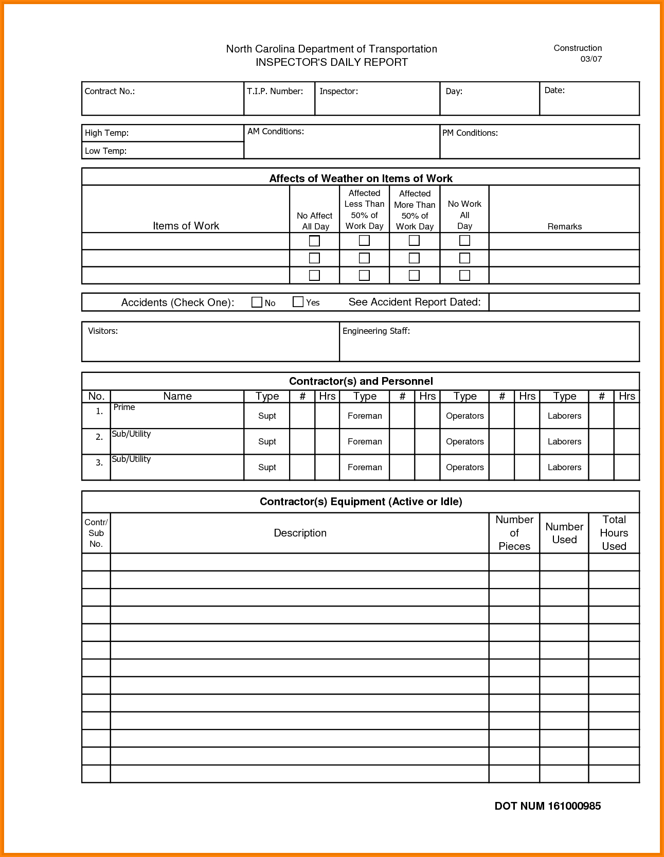016 Construction Superintendent Daily Report Forms Template Pertaining To Superintendent Daily Report Template