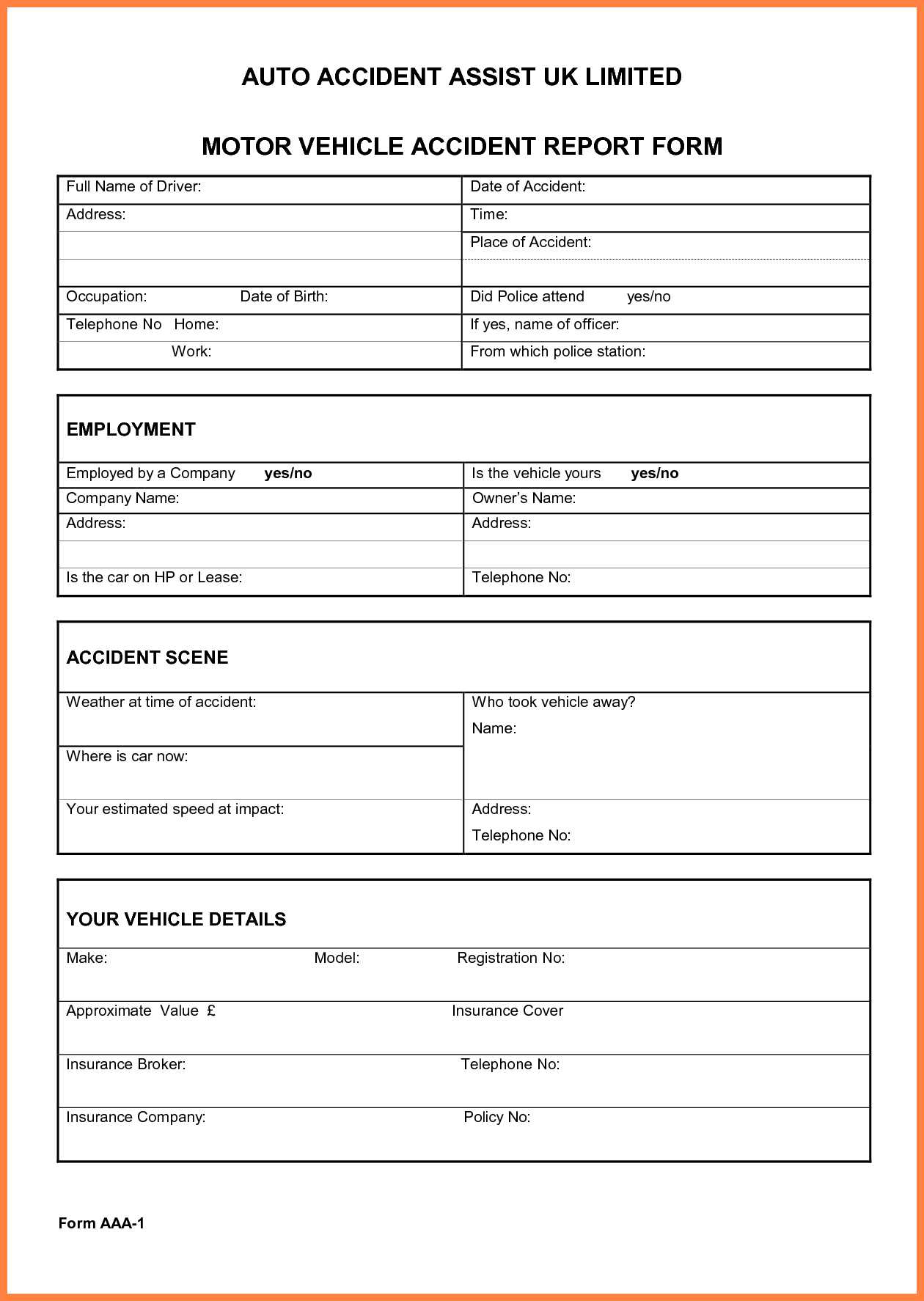 016 Vehicle Accident Report Form Template Doc Ideas Incident In Vehicle Accident Report Template