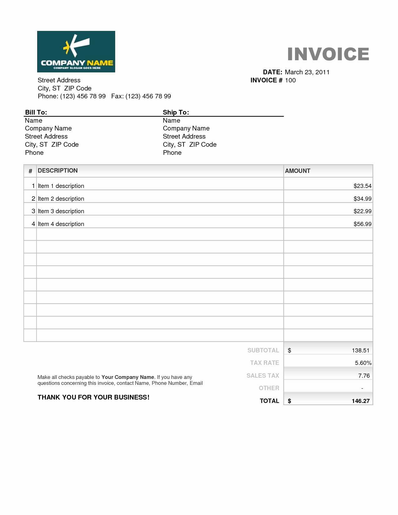 018 Simple Invoice Template Discount Amount Free Pertaining To Free Downloadable Invoice Template For Word