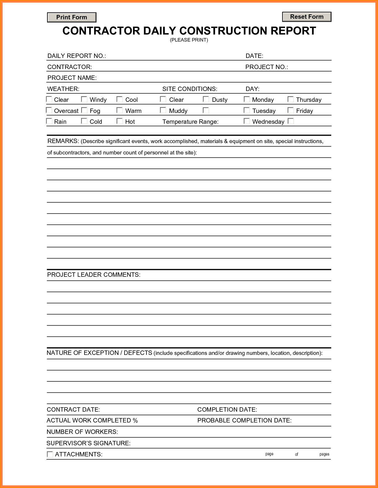 018 Template Ideas Construction Daily Report Format Excel Intended For Building Defect Report Template