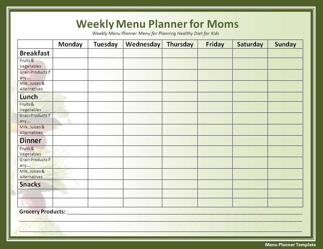 018 Template Ideas Free Menu Planner Templates For Word Meal In Meal Plan Template Word