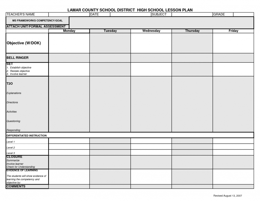 020 Free Lesson Plan Template Elementary School Ideas Lcsd Regarding Blank Syllabus Template
