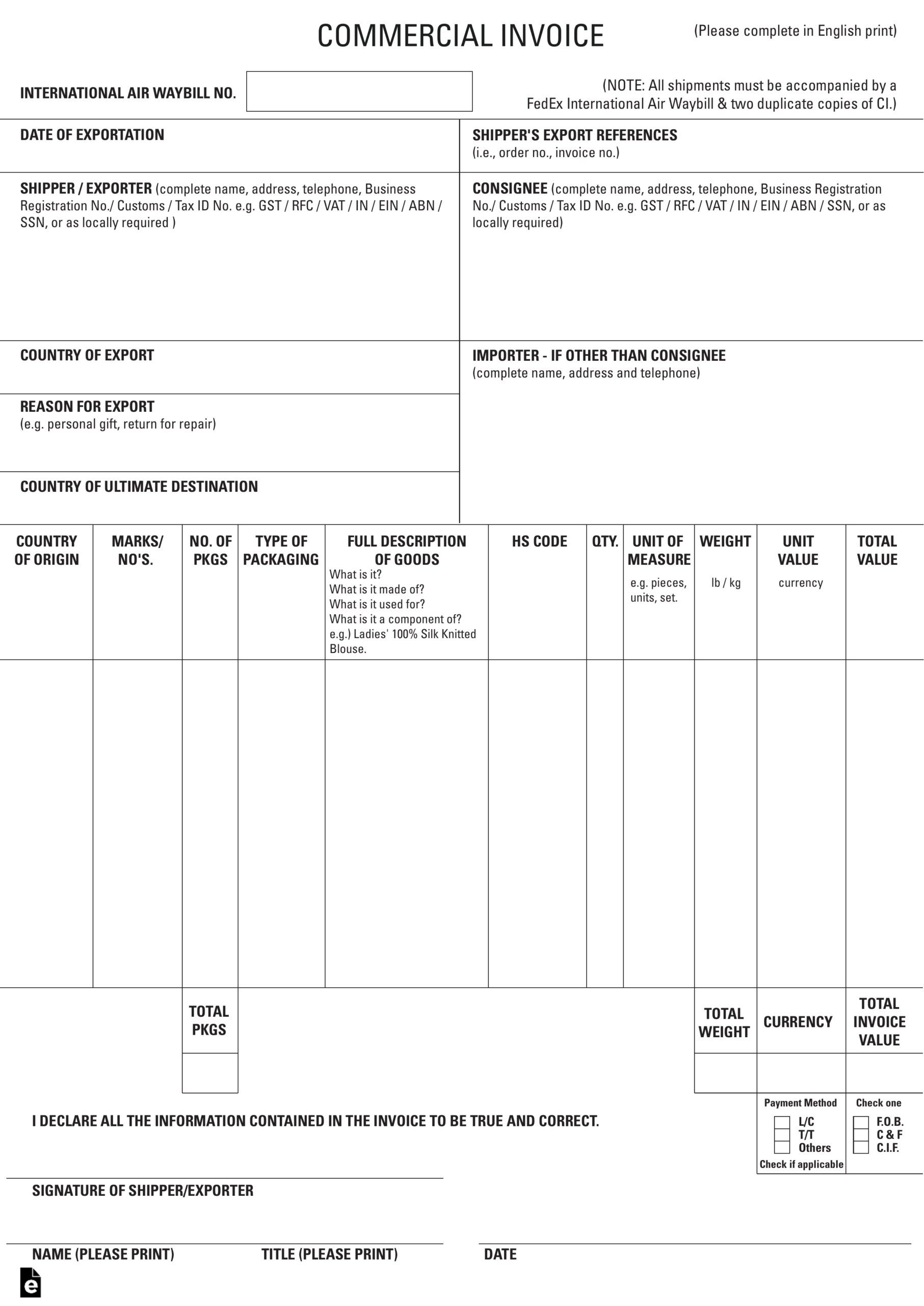 027 Ups Commercial Invoice Form Pdf Example Forms Canada For Commercial Invoice Template Word Doc