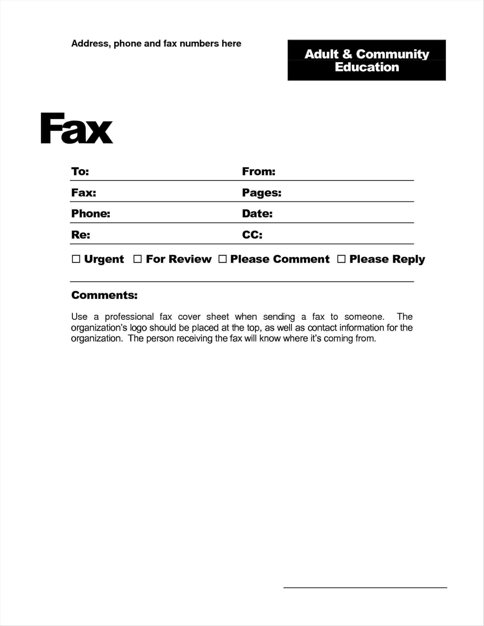 Fax Cover Sheet Template Word 2010