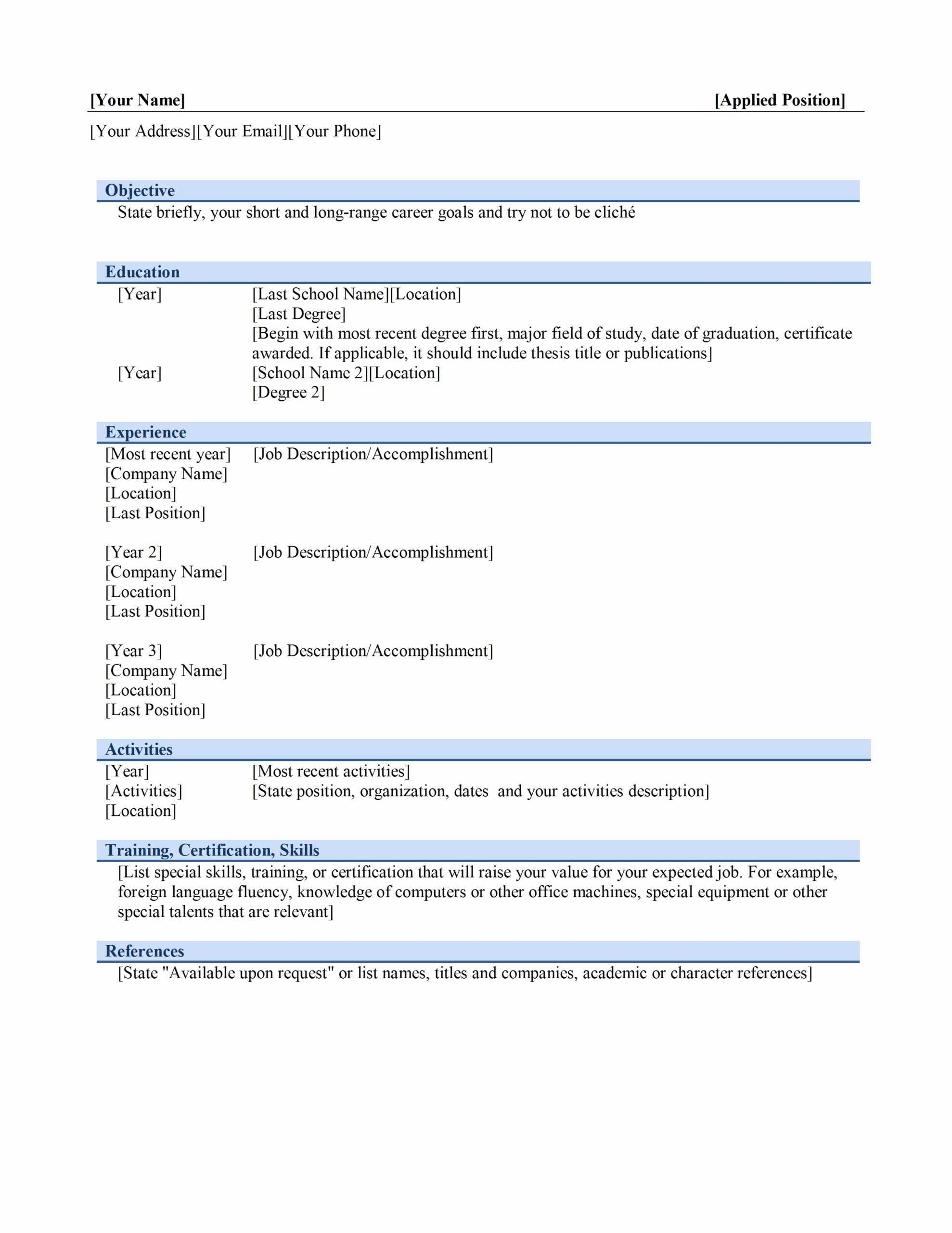 029 Chronological Resume Template Microsoft Word Tjfs In Free Basic Resume Templates Microsoft Word