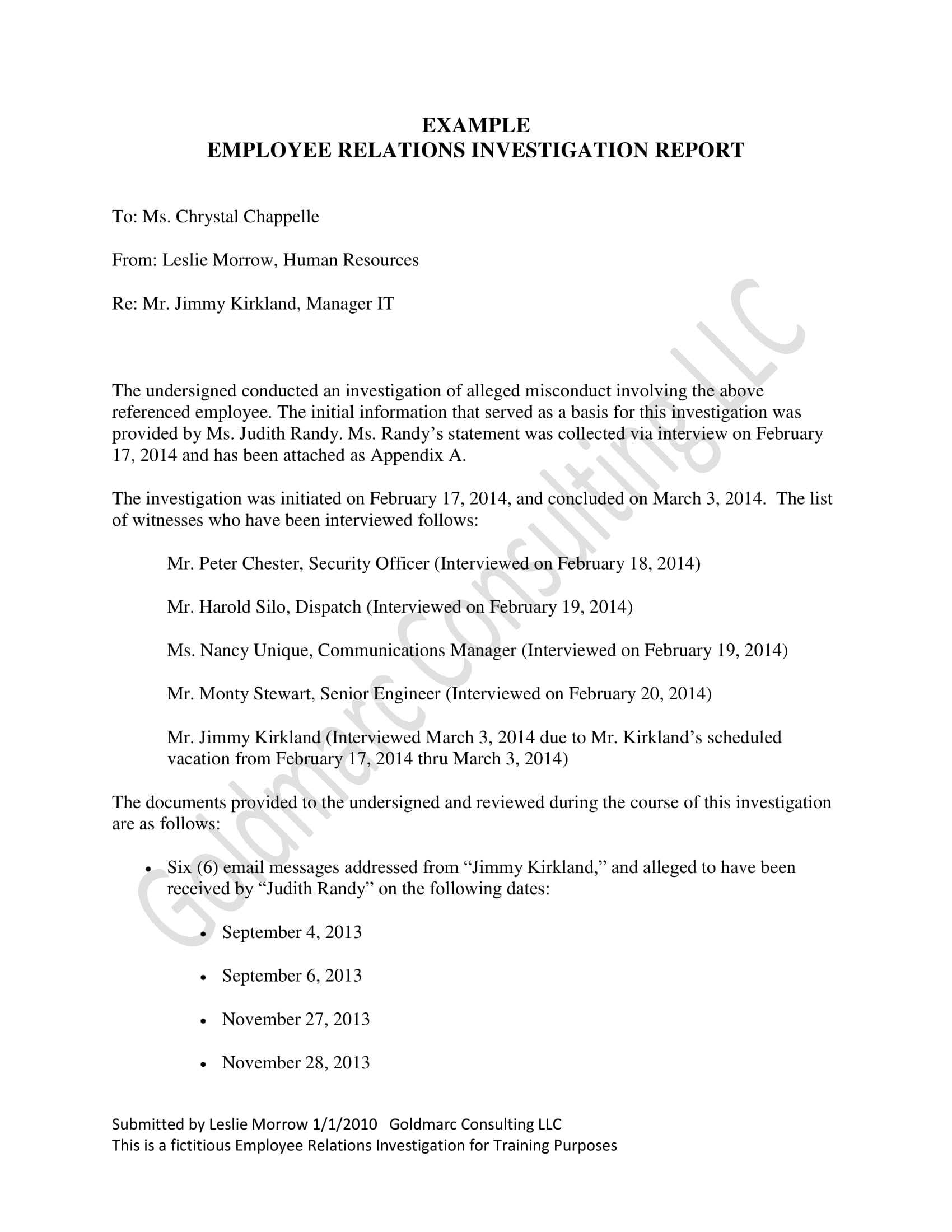 10+ Workplace Investigation Report Examples – Pdf | Examples Inside Hr Investigation Report Template