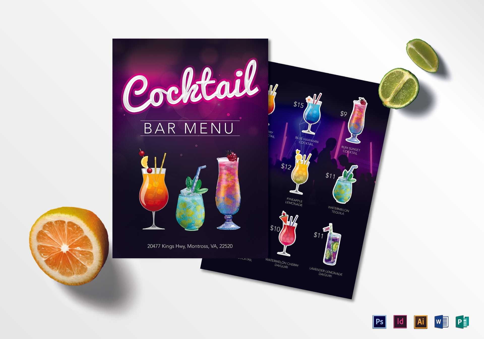 15+ Cocktail Drinks Menu Templates – Word, Psd | Free For Cocktail Menu Template Word Free