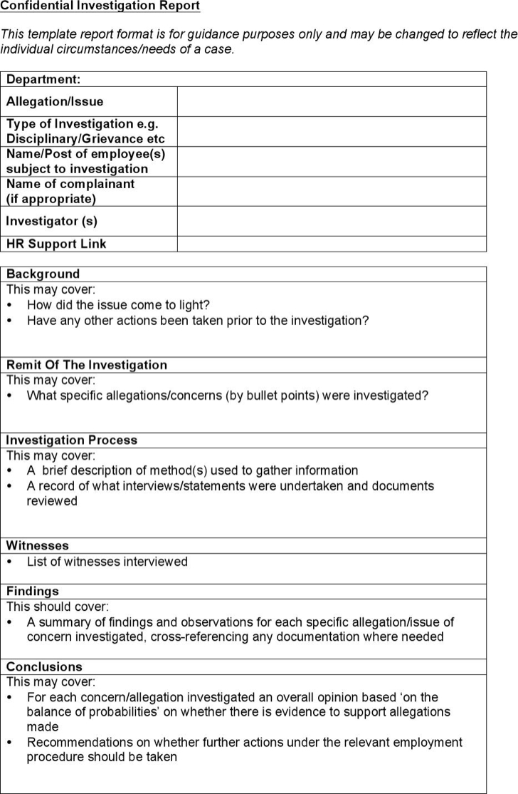 15 Images Of Hr Investigation Summary Template | Vanscapital Within Hr Investigation Report Template