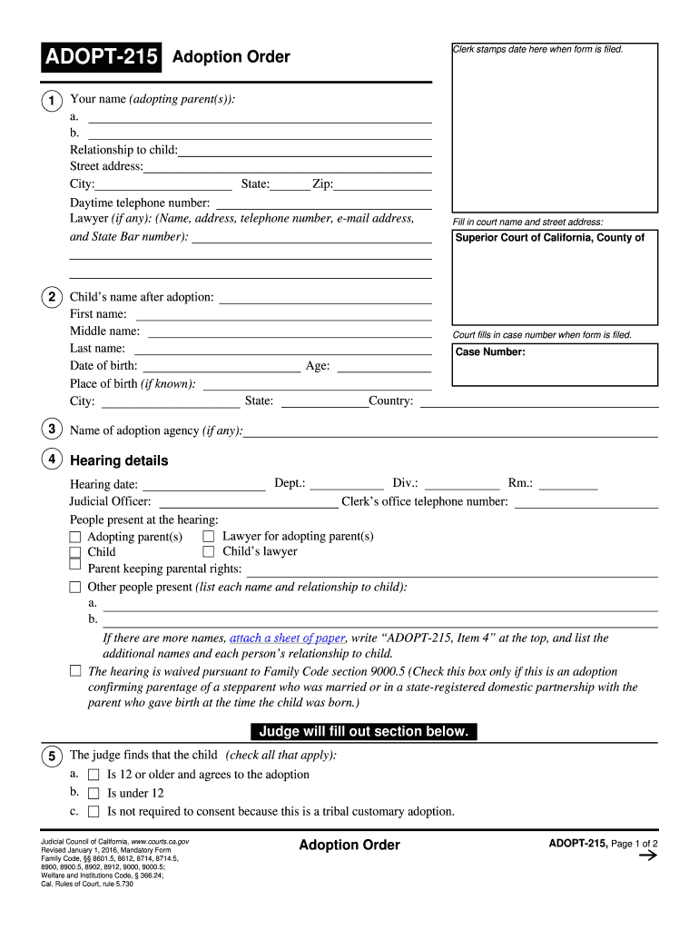 2016 2020 Form Ca Adopt 215 Fill Online, Printable, Fillable With Blank Adoption Certificate Template