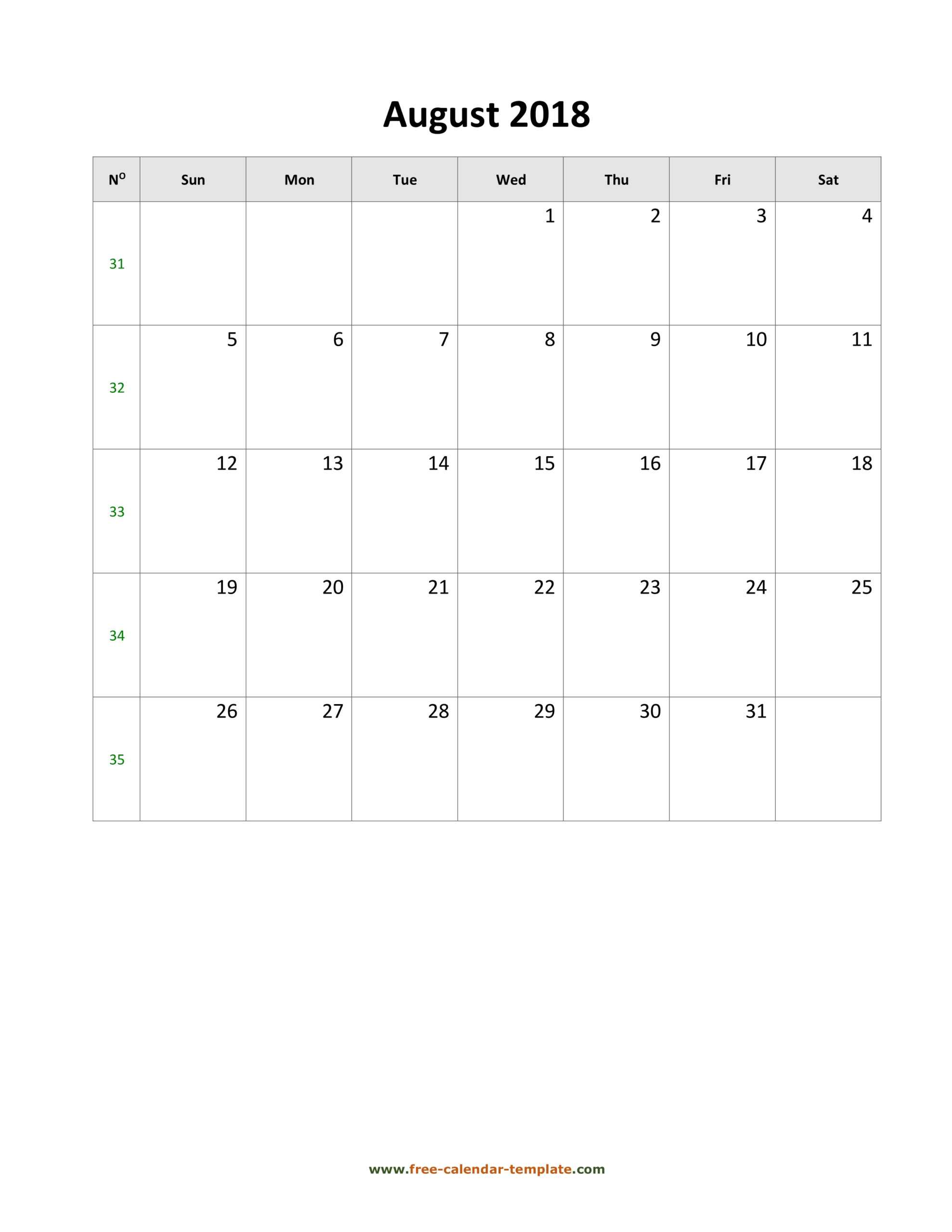 2018 August Calendar (Blank Vertical Template) | Free Pertaining To Blank One Month Calendar Template