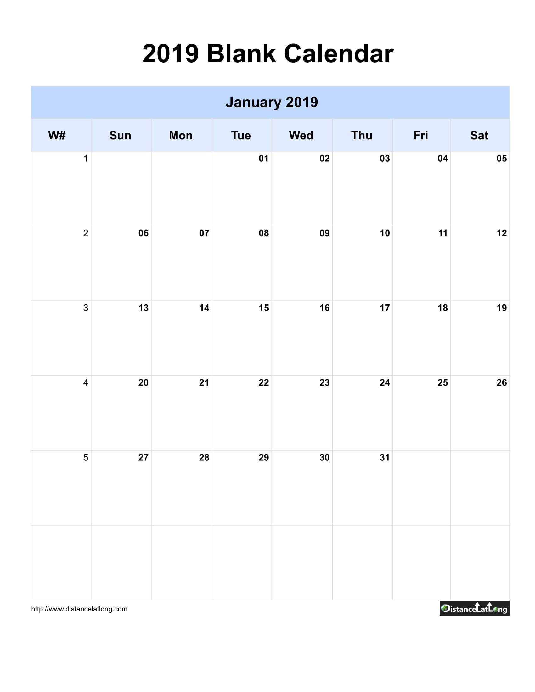 2019 Yearly Blank Calendar Yearly Blank Portrait Orientation Inside Blank One Month Calendar Template