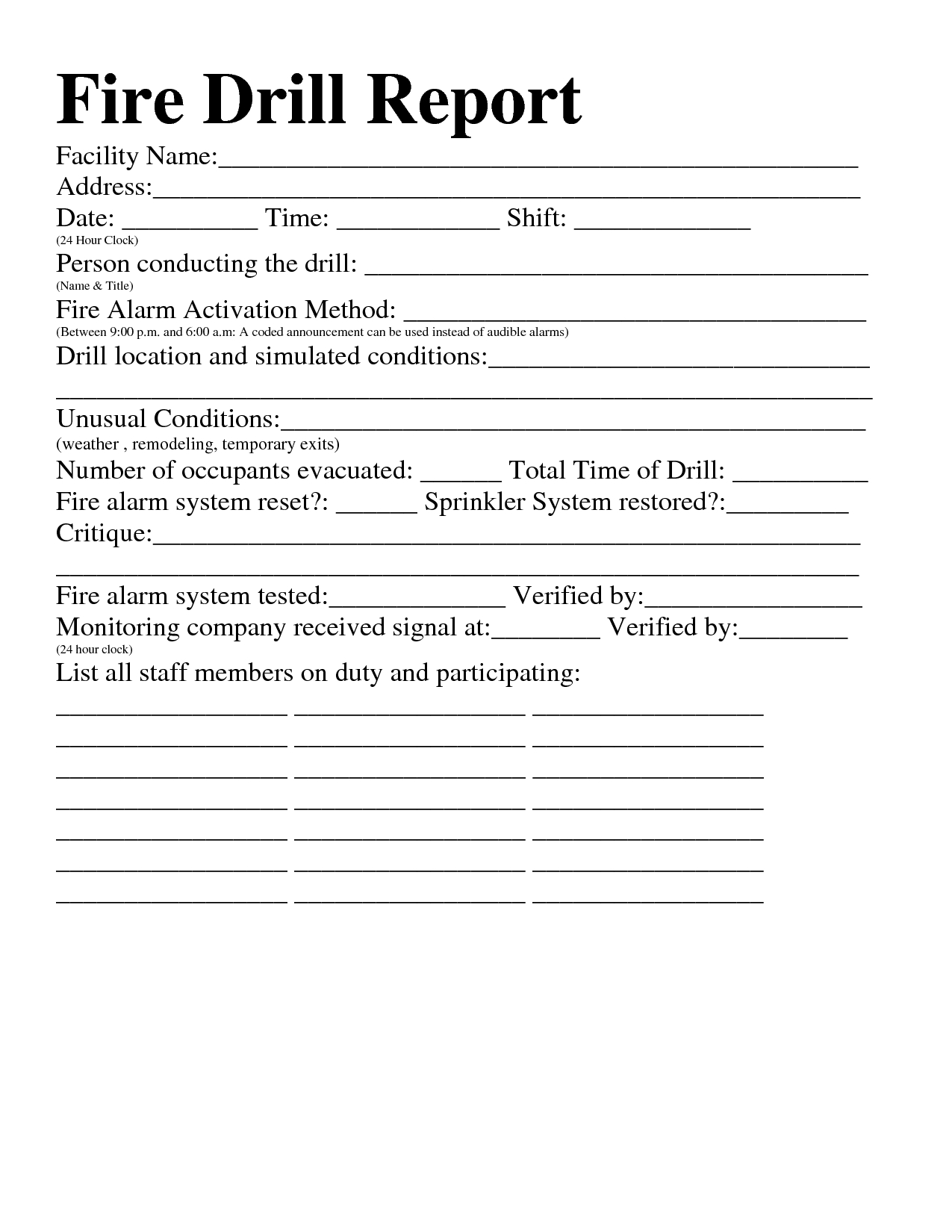 22 Images Of Osha Fire Drill Safety Template | Jackmonster Regarding Fire Evacuation Drill Report Template