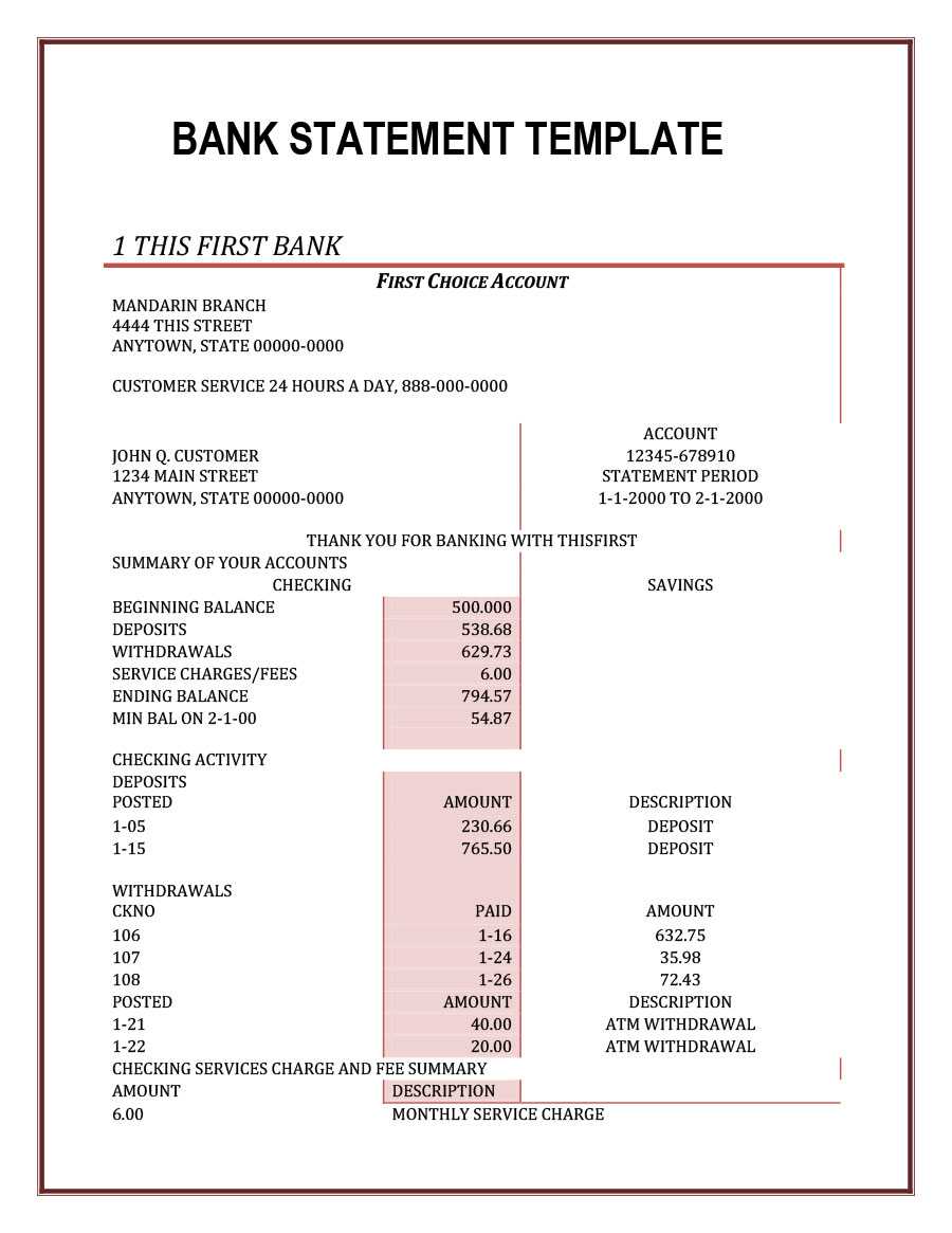 23 Editable Bank Statement Templates [Free] ᐅ Template Lab In Blank Bank Statement Template Download