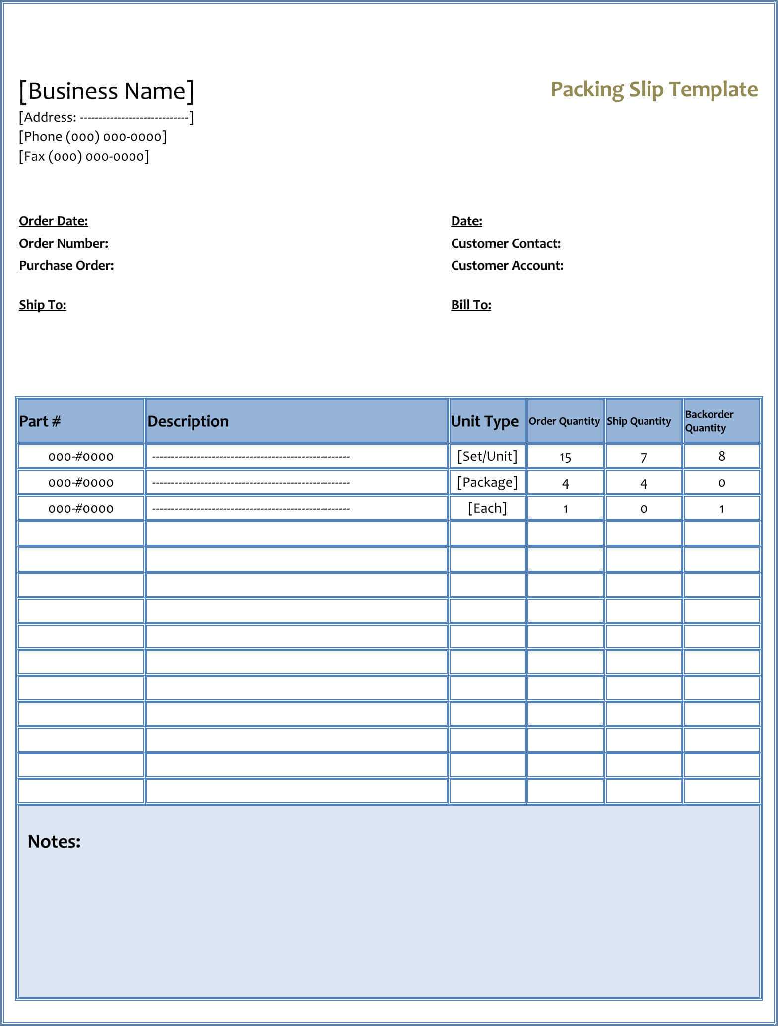 25+ Free Shipping & Packing Slip Templates (For Word & Excel) Throughout Blank Packing List Template