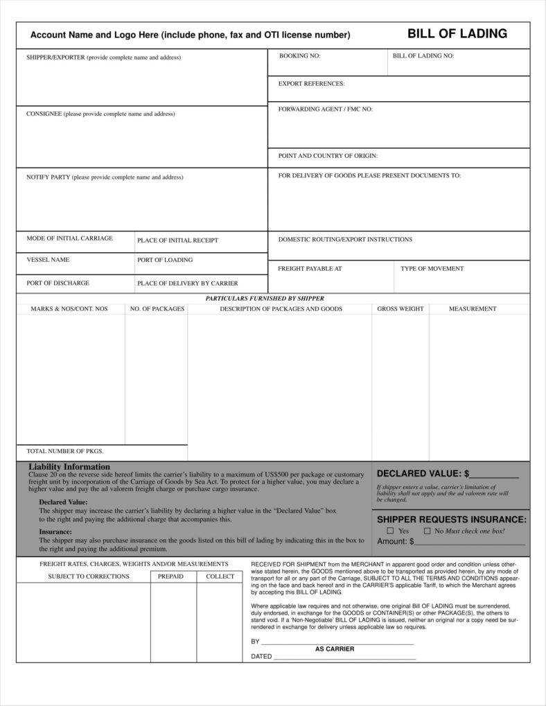 29+ Bill Of Lading Templates – Free Word, Pdf, Excel Format Within Blank Bol Template
