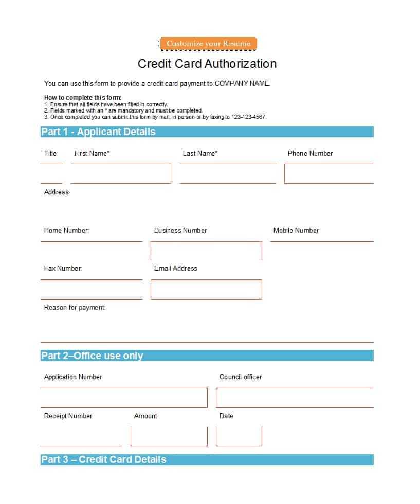 41 Credit Card Authorization Forms Templates {Ready To Use} In Credit Card Authorization Form Template Word
