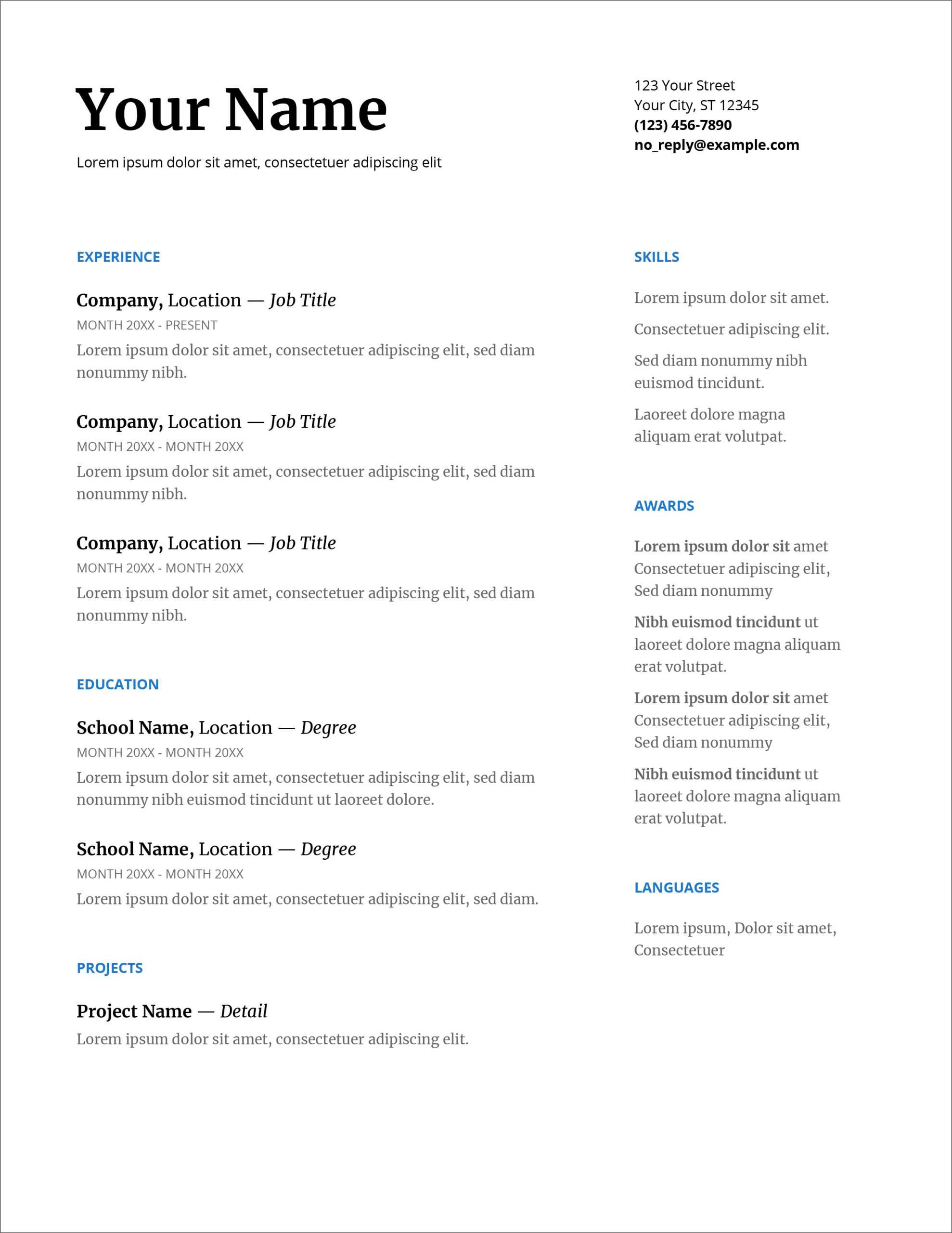 45 Free Modern Resume / Cv Templates – Minimalist, Simple For Google Word Document Templates
