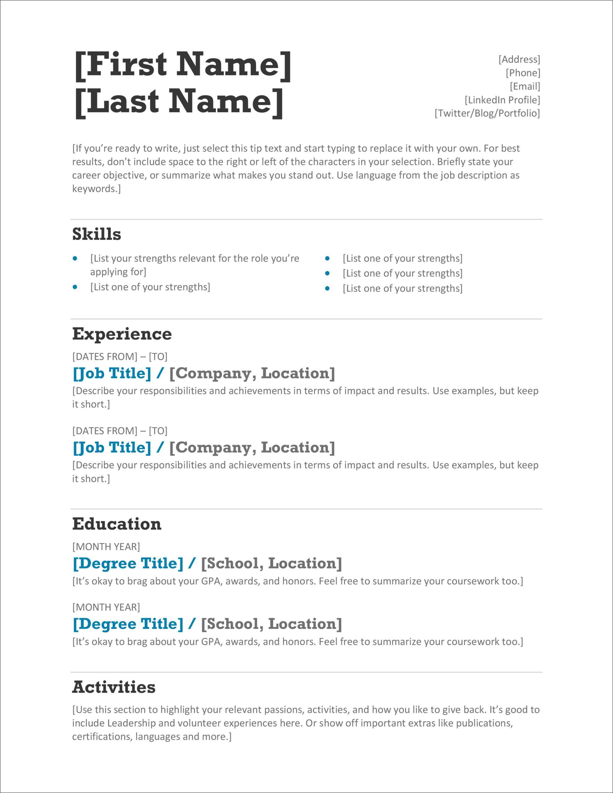 45 Free Modern Resume / Cv Templates – Minimalist, Simple In How To Make A Cv Template On Microsoft Word