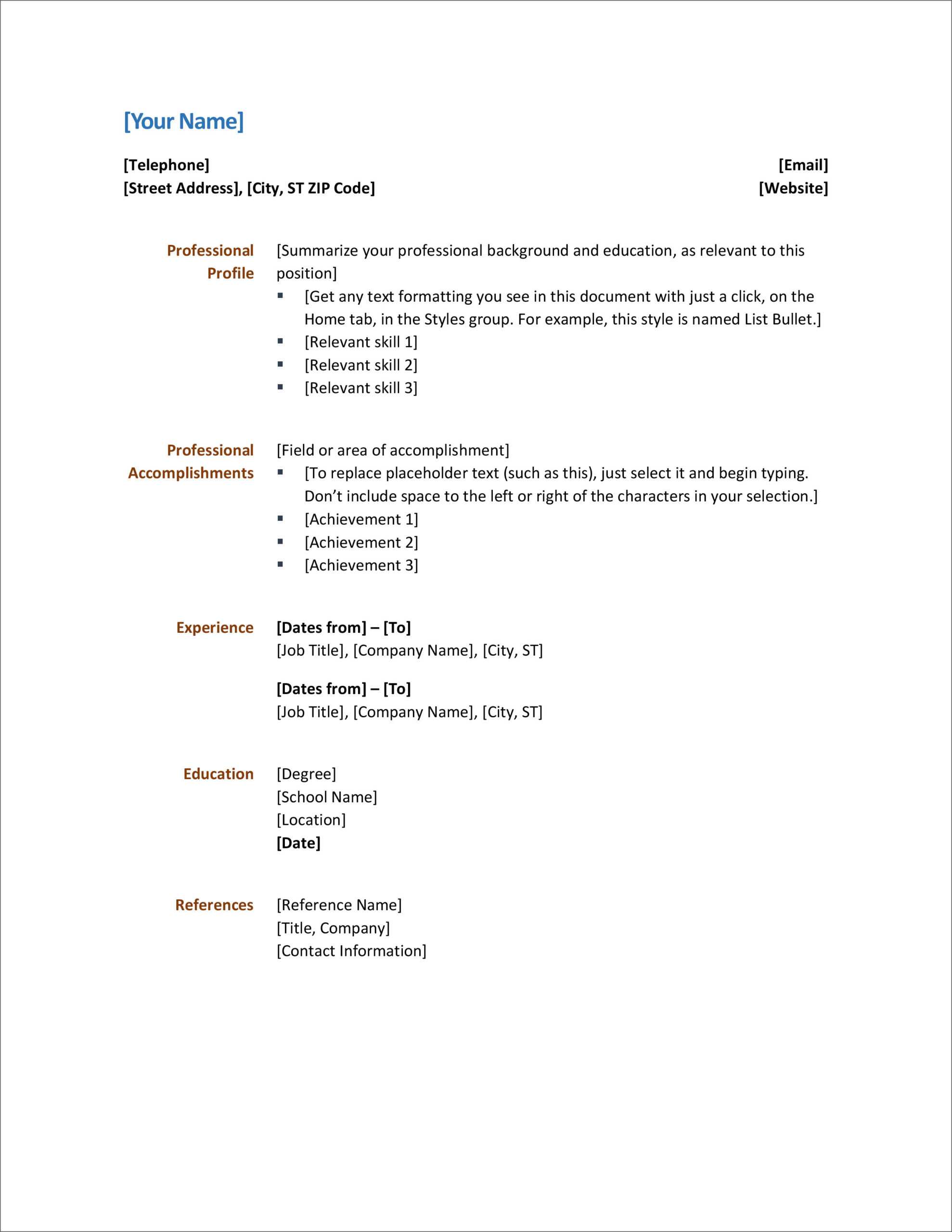 45 Free Modern Resume / Cv Templates – Minimalist, Simple Within Simple Resume Template Microsoft Word