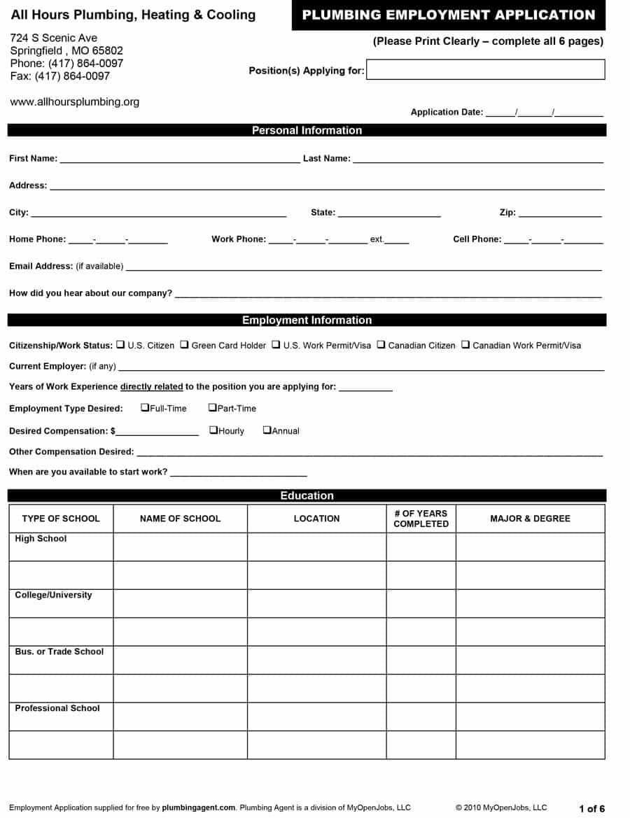 50 Free Employment / Job Application Form Templates In Job Application Template Word