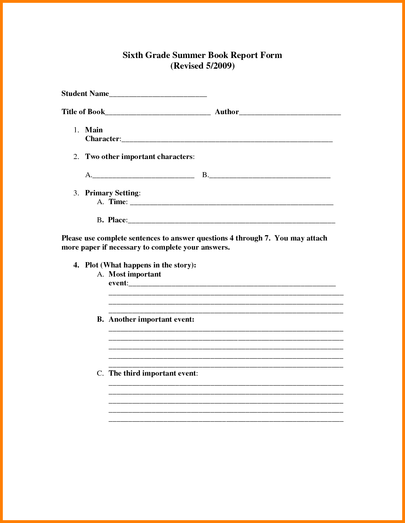 6+ Examples Of Book Reports For 6Th Grade | Inta Cf In Book Report Template 6Th Grade