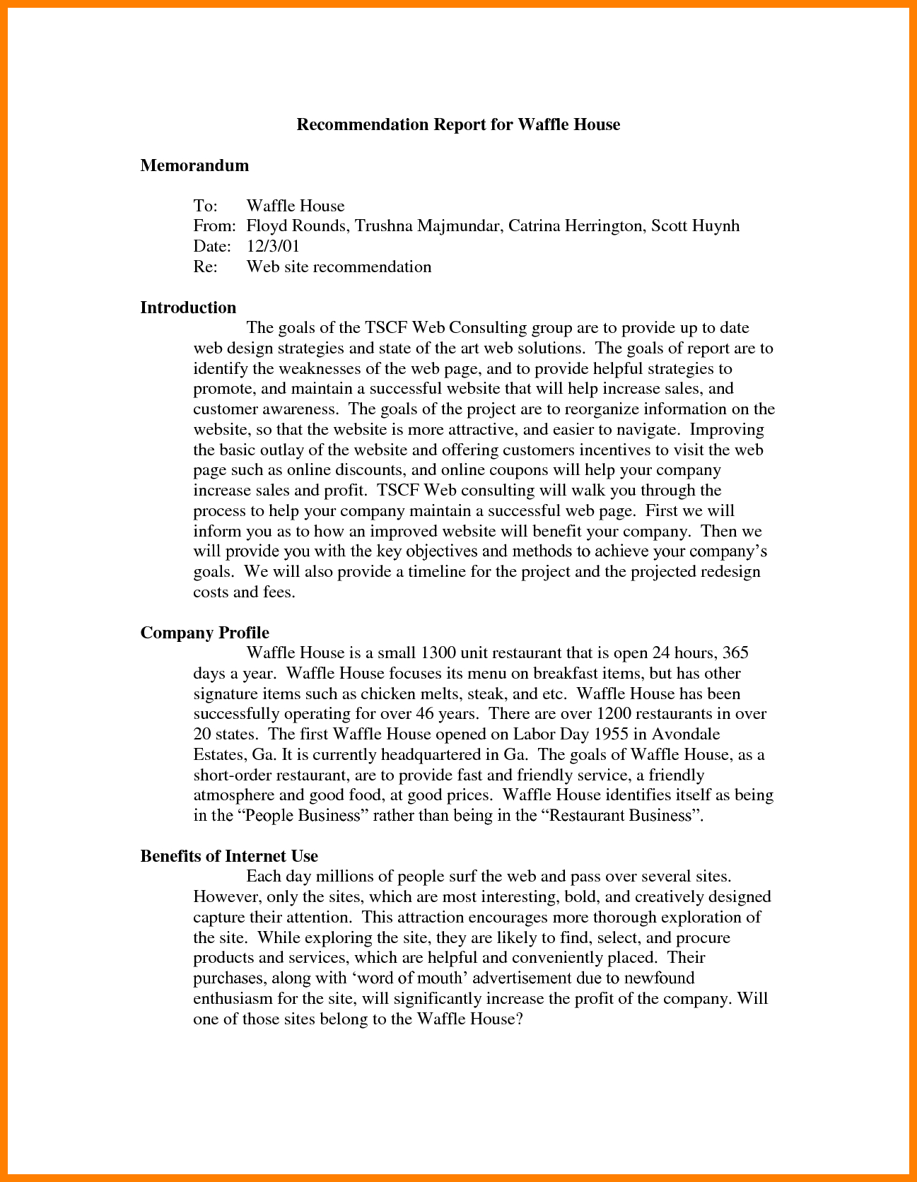 7+ Recommendation Report Example | Letter Adress Within Recommendation Report Template
