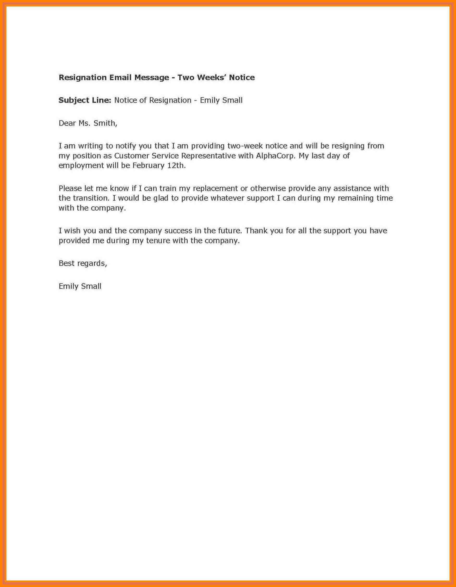 8+ Example Of Two Weeks Notice Letter | Inta Cf For Two Week Notice Template Word