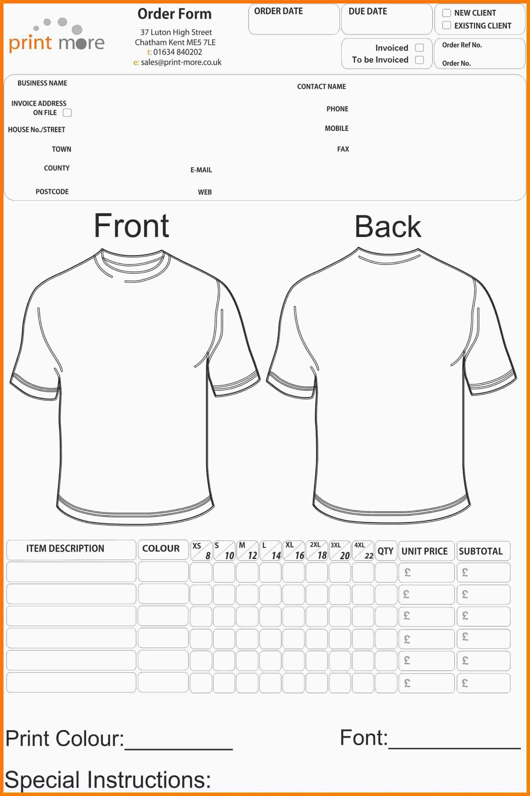 8+ Free T Shirt Order Form Template Word | Marlows Jewellers For Blank T Shirt Order Form Template