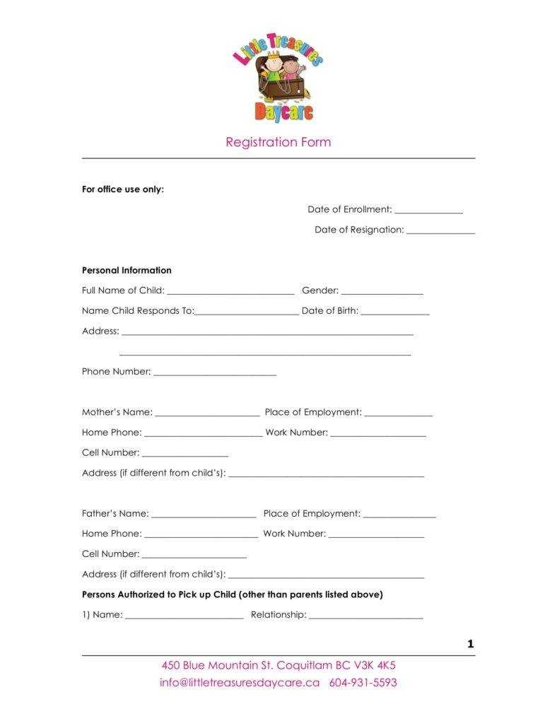 9+ Daycare Application Form Templates – Free Pdf, Doc Format Intended For School Registration Form Template Word