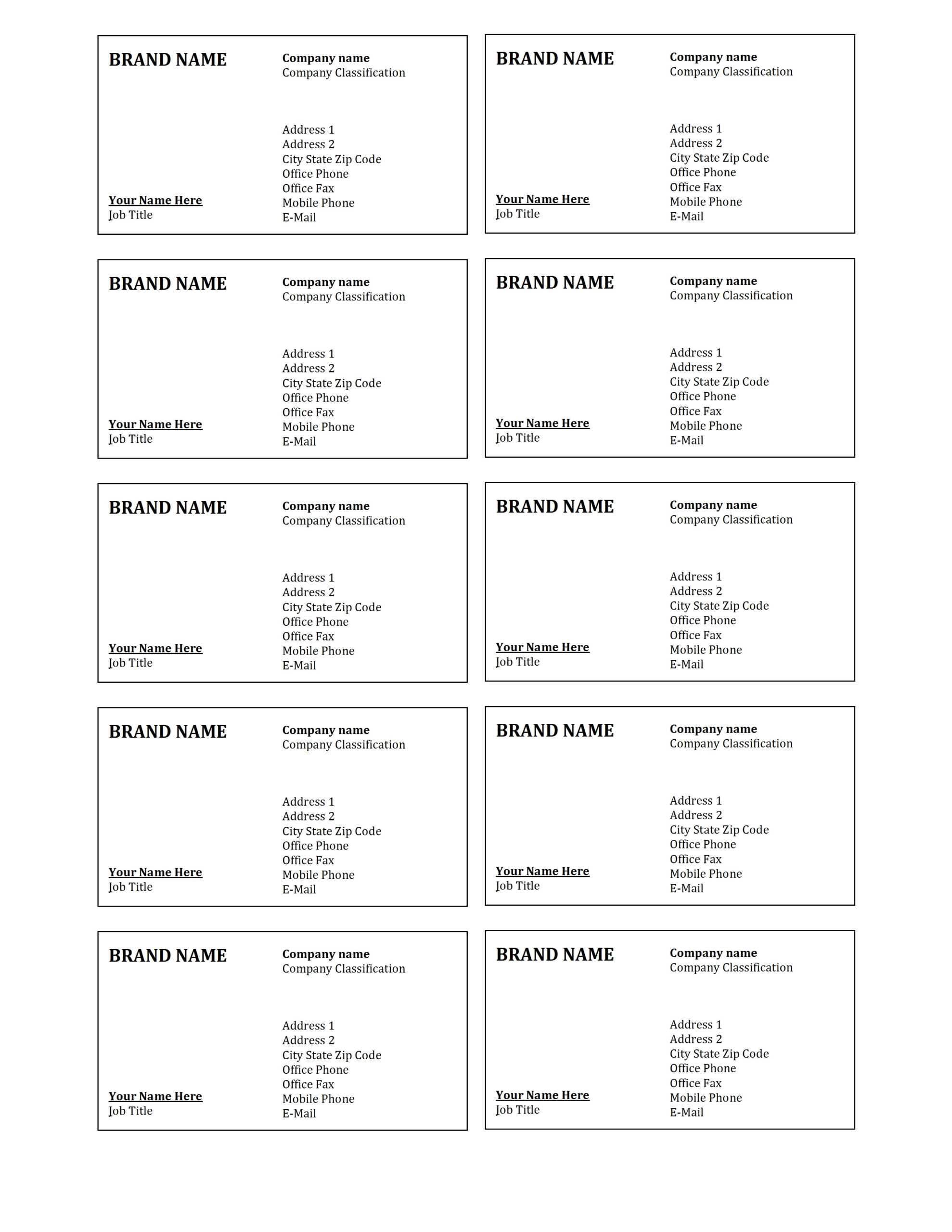 9 Visiting Card Sheet Templates | Fax Cover Sheet Examples With Regard To Blank Business Card Template For Word