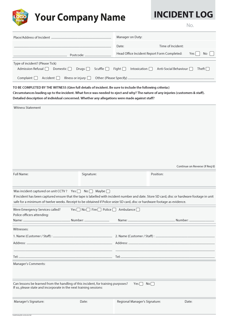 Accident, Injury, Incident Report Log Templates For Pertaining To Incident Report Book Template